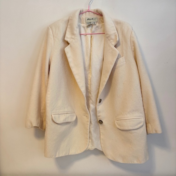 Eddie Bauer 100% Wool 2 Button Blazer Jacket Coat Beige Womens Size XL Petite - Picture 1 of 3